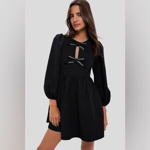 Tuckernuck Hyacinth House Embellished Bow Blair Mini Dress Black Size Small